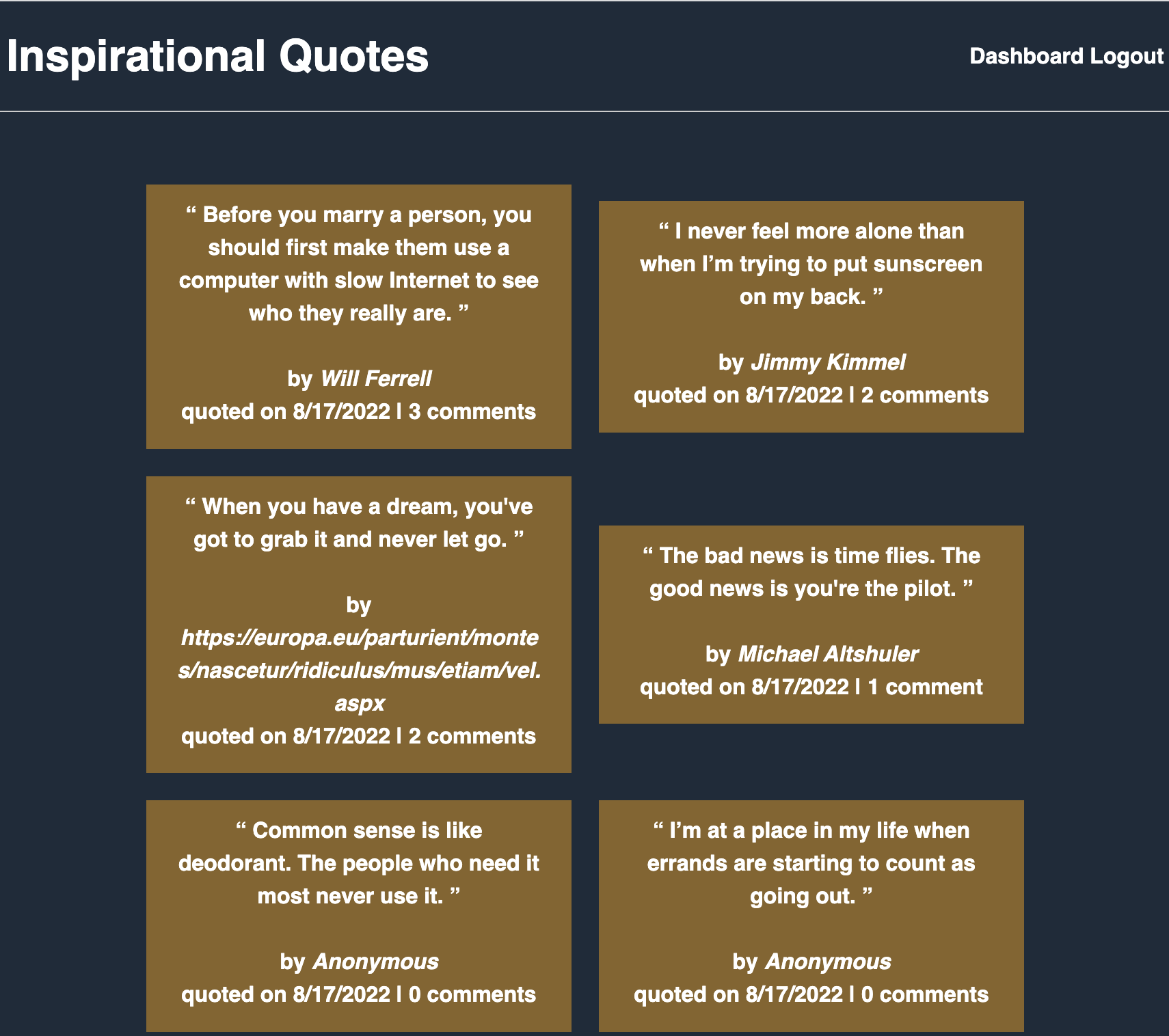 home page of inspirational quote